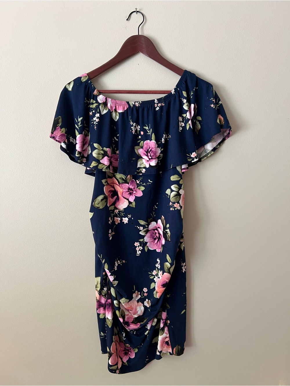 Maternity Floral Off-Shoulder Ruffle Dress
